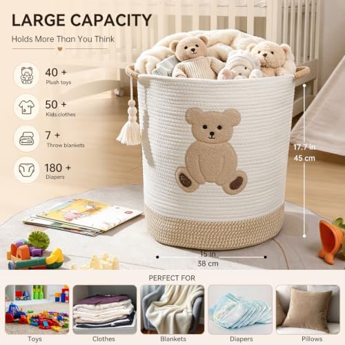 51L Baby Hamper for Nursery Laundry Basket Rope Stuffed Animal Storage Bins - Image 4