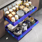 Mustorn 2 Pack Pull Out Cabinet Organizer, Expandable Slide Out Drawers for Kitchen Cabinets Peel and Stick Pullout Drawer Heavy Duty Sliding Shelves for Cupboard, Pantry, Bathroom(16.5" Deep, Blue) by MUSTORN