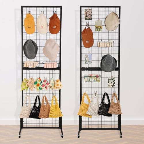 2 Packs 1.8' x 5.7' Grid Wall Panels Standing Wire Grid, Display Rack with T-Base Wheels Freestanding Gridwall Panel Tower for Shows, Black - Image 2