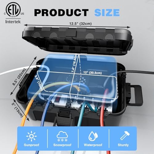 Flemoon Large Outdoor Electrical Box (12.5 x 8.5 x 5 inch), IP54 Waterproof Extension Cord Cover Weatherproof, Protect Outlet, Plug, Socket, Timer, Power Strip, Holiday Light Decoration, Black - Image 5