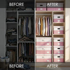 PRANDOM Storage Bins with Lids [3-Pack] Linen Fabric Foldable Storage Boxes Organizer Containers Baskets Cube with Cover for Bedroom Closet Office White&Pink (23.4X15.9X11.4) - Image 5