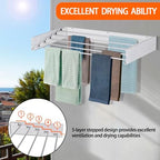 FOCHIER F Laundry Drying Rack Wall Mounted Clothes Drying Rack Collapsible with 5 Aluminum Rods and Drilling Template Long Screwdriver Bit 60 lbs Capacity (White, 31.5") - Image 6