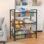 Hastatii Kitchen Storage Basket Shelf, Snack Shelf, Vegetable Shelf, 3 Tier, Black - Image 6