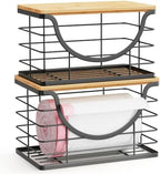ALOCEO 2 Pack Stackable Storage Basket with Bamboo Lid, Large Trash Bag Holder for 13/30/33 Gallon Bags, Stainless Steel Kitchen Storage Bins for Potato and Onion, Black - Image 6