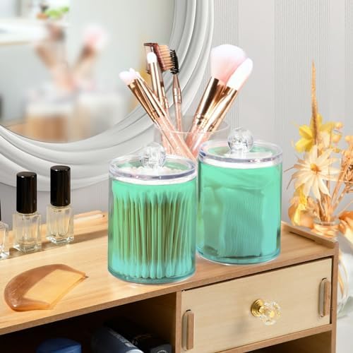 4 Pack Qtip Holder Dispenser with Lids,Green Gradient Storage Containers,Bathroom Canisters Organizer for Cotton Ball,Cotton Swab,Cotton Round Pads,Floss 21214689 - Image 5