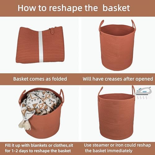 XUANGUO Cotton Rope Laundry Basket Hamper for Clothes Large Rust Red - Image 7