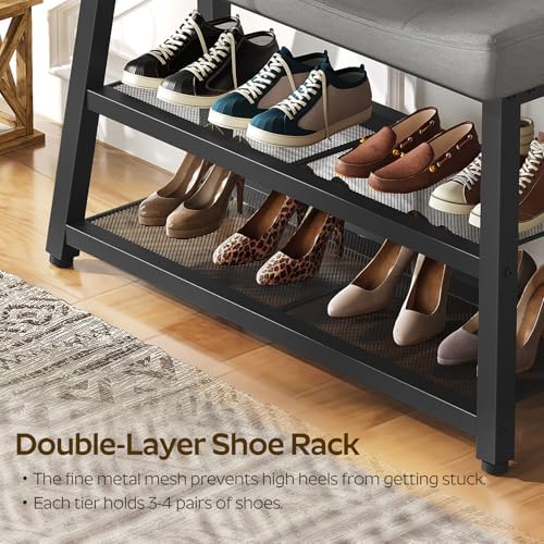 YATINEY Shoe Bench, 3-Tier Shoe Rack, Entryway Bench with Storage and Cushion, for Hallway, Foyer, Bedroom, Gray and Black HX02BG - Image 5