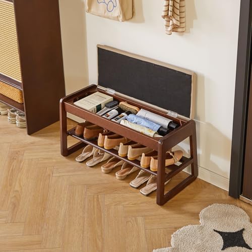 Aibiju Shoe Rack Bench with Cushion, 2 Tiers Wood Shoe Bench with Flip-Top Storage, 31.5in Shoe Rack for Entryway, Hallway, Walnut Color YD-WD061B - Image 7