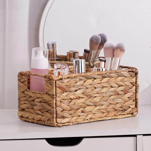 Vagusicc Wicker Storage Basket, Set of 2 Hand-Woven Storage Baskets for Organizing, Small Wicker Basket for Toilet Paper, Foldable Large Cube Storage Organizer Bins for Shelves (Water Hyacinth) - Image 5