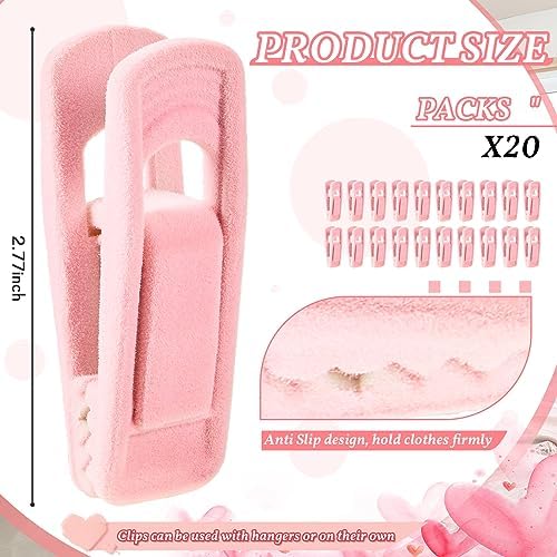 Tessco for you 20 Pcs Velvet Clothes Hangers with 20 Pcs Clips Non Slip - Image 3