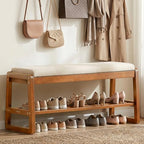 Shoe Rack Bench with Cushion, 2-Tier Entryway Bench with Storage for Front Entrance, Hallway Living Room Bedroom (Brown, 39.4") by Moutosne