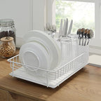 SunnyPoint 304 Stainless Steel Compact Dish Drying Rack, 15.3"x11.6", Diatomaceous Earth Drainboard, Removable Utensil Caddy, Space-Saving Countertop Design (White) - Image 2