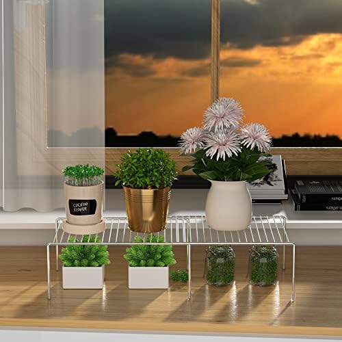 Kitchen Cabinet Expandable Shelf Organizers Set of 2, Adjustable Metal Wire Pantry Storage Shelves, Plate Dish Organizer Rack for Cabinets, Cupboard, Counter, Freezer, Countertop, Chrome - Image 7