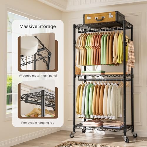 Golpart Heavy Duty Rolling Clothes Rack Wheels Portable Metal Garment Rack - Image 5