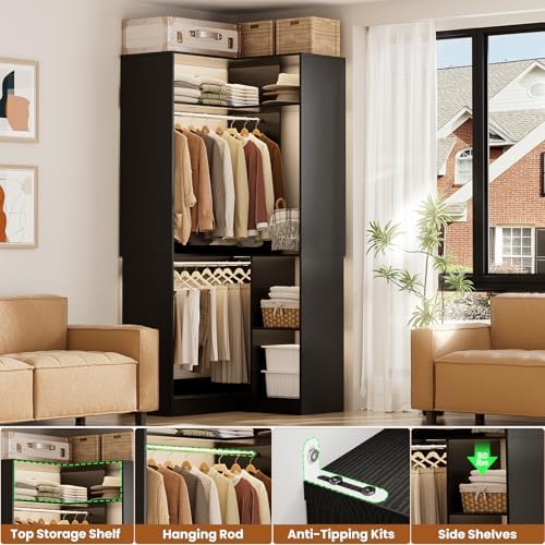 Aheaplus Corner Closet System with Shelves, L Shaped Walk-in Closets, Black - Image 2