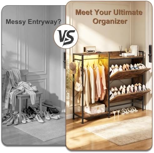 HIGDBFE Shoe Cabinet with 2 Flip Drawers and Coat Rack, 41.3" W - Image 3