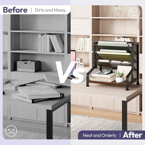 SWTYMIKI Paper Organizer, Mesh and Wood Desk Office Organizer, Office Organization and Binder Storage for Workspace, Home, School, Espresso - Image 7