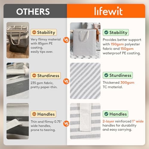 Lifewit 100L Large Laundry Baskets, Laundry Hampers Bags, 2 Pack, Grey&Pink - Image 3