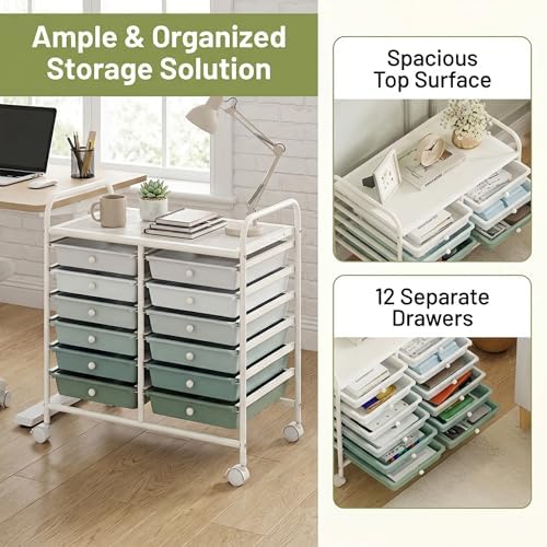 COSTWAY 12-Drawer Rolling Storage Cart, Utility Storage Organizer Cart - Image 5