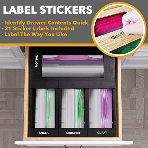 SpaceAid Bag Storage Organizer for Kitchen Drawer, Bamboo Organizer, Compatible with Gallon, Quart, Sandwich and Snack Variety Size Bag (4 Pack), Black - Image 4