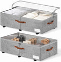 60L Large Under Bed Storage with Wheels Pack of 2, Underbed Shoe Container Bin with Clear Lid Cover, 10.5 Inches Rolling Under Bed Drawer Storage Bag Basket for Boots Quilt Sweater - Grey by KitHero