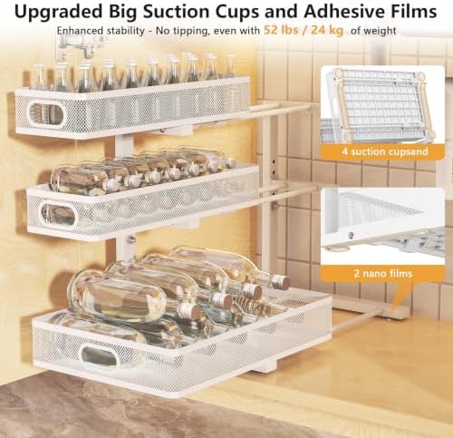 3-Tier Under Sink Organizer, Slide Out Drawer Rack, White, 2 Pack - Image 6