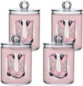 Fustylead 4 Pack Pink Cowgirl Boots with Ornament Plastic Apothecary Jar Set for Cotton Swab, Ball, Pad, Floss, Qtip Holder Dispensers for Bathroom Storage Organizer by Fustylead