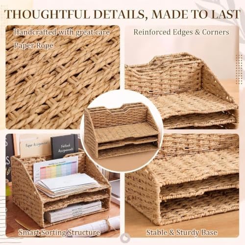 RattanView Desk File Organizer, Woven Mail Organizer Countertop, Paper Rope - Image 4