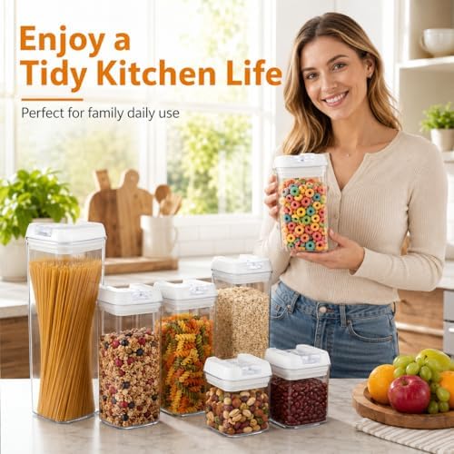 7-Piece Airtight Food Storage Containers with Lids, Clear Stackable Pantry Organization Set for Flour, Sugar, Cereal, Snacks and Kitchen Storage - Image 6