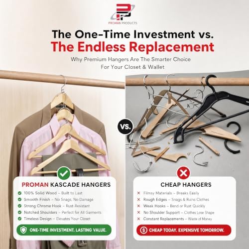 Proman Products Wooden Hangers Kascade Space Saving Clothes Hangers 50 Pack - Image 7