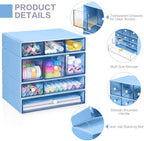 Desk Storage Organizer with 9 Drawers, 4 Tiers Stackable Desktop Craft Storage Drawers, Clear Storage Box Caddy for Stationary Makeup Jewelry Office Craft Supplies (Blue) - Image 4