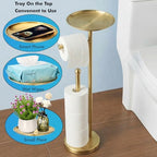 Gold Toilet Paper Holder with Shelf, Freestanding Toilet Paper Holder Stand with Storage for Holding Extra 4 Toilet Paper Rolls, Heavy Base No Tipping Over (Stainless Steel, Gold) - Image 4
