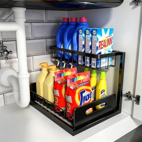 REALINN Under Sink Organizer, L-Shaped Pull Out Cabinet Organizer, Kitchen by REALINN