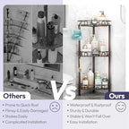 SWTYMIKI Standing Shower Caddy Corner - 3‑Tier Stainless Steel Shower Organizer Shelf with 12 Hooks and Adhesive Pads, Rustproof Corner Shelves Stand Rack for Bathroom Shower Room, Bronze - Image 2