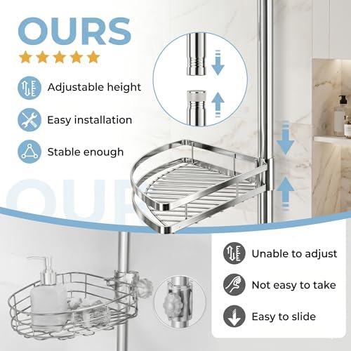 Corner Shower Caddy Tension Pole, 4-Tier SS Bathroom Storage Rack - Image 3