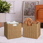 Vagusicc Wicker Baskets, Set of 2 Hand-Woven Storage Baskets for Shelves with Handles, Foldable Cube Wicker Storage Basket Bins Organizer 13 Inches Large Woven Baskets for Storage Organizing & Decor - Image 5