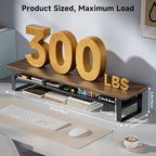 Dual Monitor Stand, 35.4 Inch Monitor Stand Riser for 2 Monitors, 2 Tiers Wood Desk Shelf with Storage, Desktop Organizer Stand for Computer, Laptop, Printer, TV - Image 2