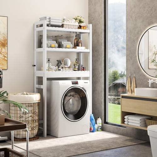 Homykic Over The Toilet Storage, 3-Tier Bamboo Bathroom Shelf, White - Image 5