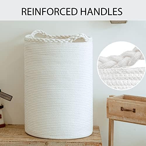 72L Woven Laundry Hamper,Cotton Tall Wicker Laundry Basket for Blankets,Clothes,Pillows,Toys,Shoes Large Laundry Bin White - Image 2