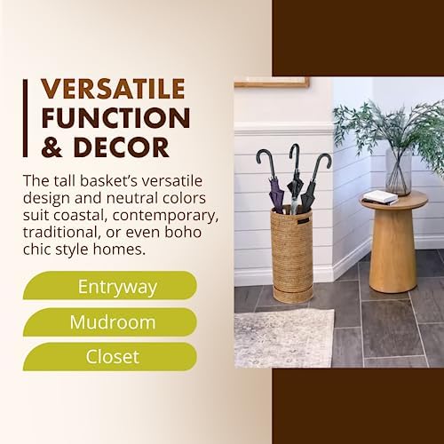 KOUBOO La Jolla Rattan Umbrella Stand, Handmade, Honey Brown, Umbrella Holder, Sturdy, Walking Sticks, Canes, Entryway, Mudroom, Office, Dip Tray, Home Decor - Image 3