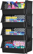 Large Stackable Storage Bins Open Front for Pantry Storage, 4 Pack - Black by Skywin