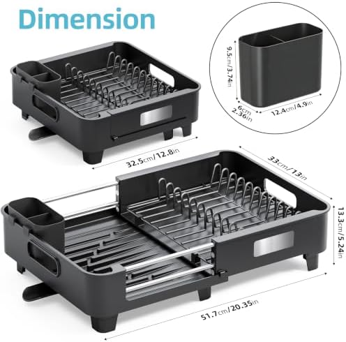 TOOLF Extendable Dish Drying Rack for Small Kitchen Counter, Black - Image 2