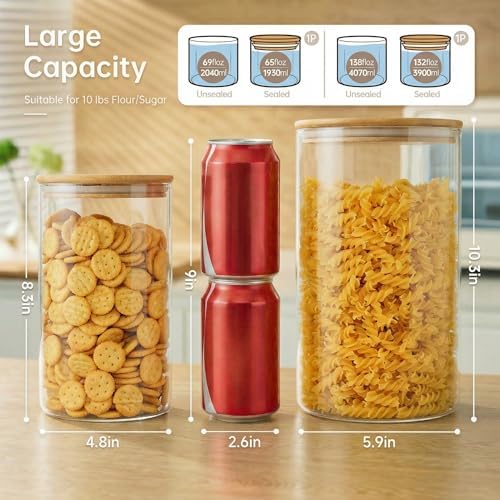 Large Glass Storage Containers with Bamboo Lids for Flour & Sugar, 2 Pack - Image 3