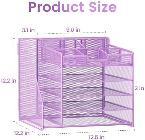Lavatino 5-Tier Metal Mesh Desk Organizer with File Holder & 7 Customizable Compartments | Paper Letter Tray for Office or Home Desk Storage | Keep Workspace Supplies Neat & Organized, Purple - Image 7