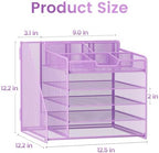 Lavatino 5-Tier Metal Mesh Desk Organizer with File Holder & 7 Customizable Compartments | Paper Letter Tray for Office or Home Desk Storage | Keep Workspace Supplies Neat & Organized, Purple - Image 7