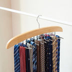 EZOWare 2 PC Belt Tie Hanger Racks, 24 Clip Hook Wooden Holder with 360 Degree Rotating for Hanging Storage Organizer, Men Closet Accessory, Women Tank Top, Scarves, Bras, Camisoles - Beige - Image 2