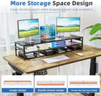 Simple Trending 2-Tier Metal Dual Monitor Stand with USB & 2 Drawers, Black - Image 3