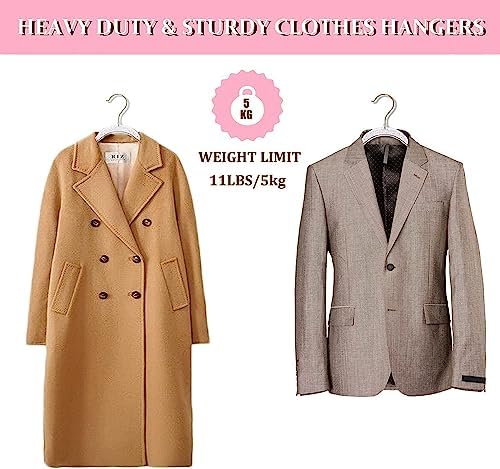 Pink Clothes Hangers 16", 20 Pack Plastic Clear Coat Hanger for Adult Closet, Durable Bling Ganchos de Ropa with Swivel Hook, Notched Shoulders & Ultra-Thin Space Saving Laundry Hanger for Dress Suits - Image 2
