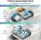 GSlife Large Capacity Dish Rack - Expandable 2-Piece Countertop Set, Silver - Image 2