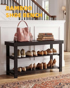 SMIBUY Bamboo Shoe Rack Bench, 3-Tier Shoe Organizer Storage Shelf for Entryway Hallway Bathroom Living Room (Black) - Image 3